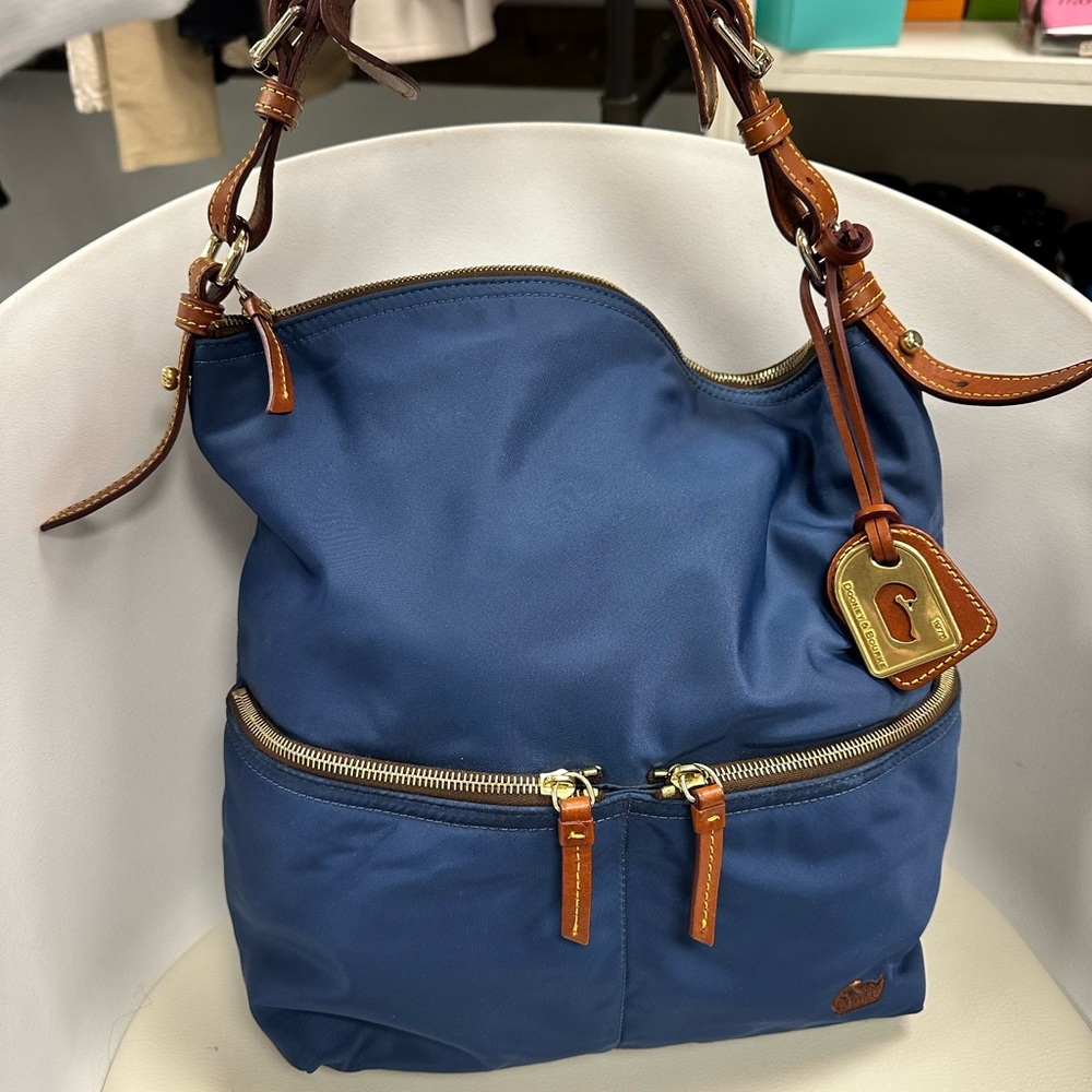 Dooney & Bourke Navy Nylon Shoulder Bag with Brown Leather Trim - Picture 5 of 9